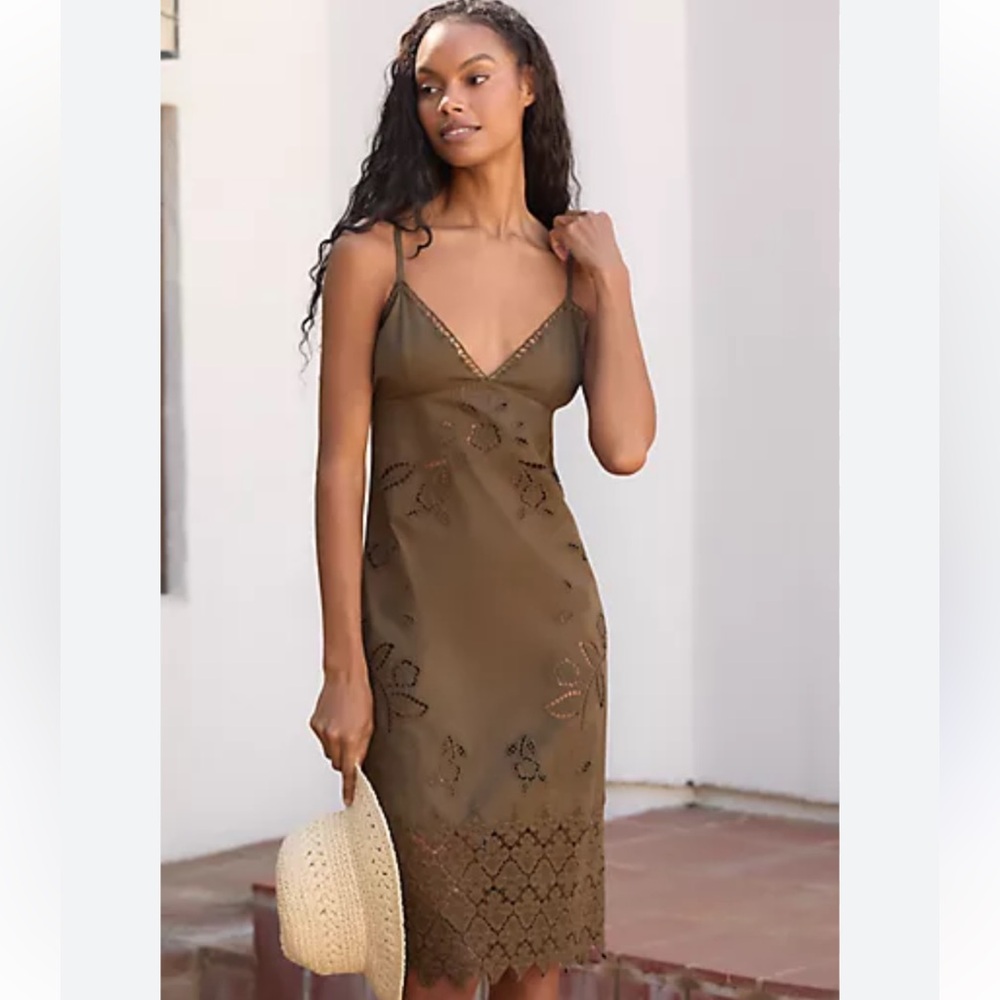 Anthropologie Lace cut work slip dress
